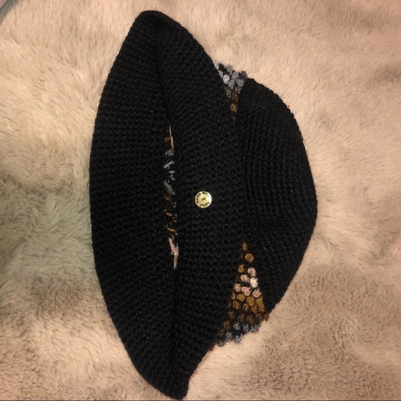 HAND Knit Bucket Hat Black w Grey Brown Diamond Pattern Made in Peru - Picture 3 of 4